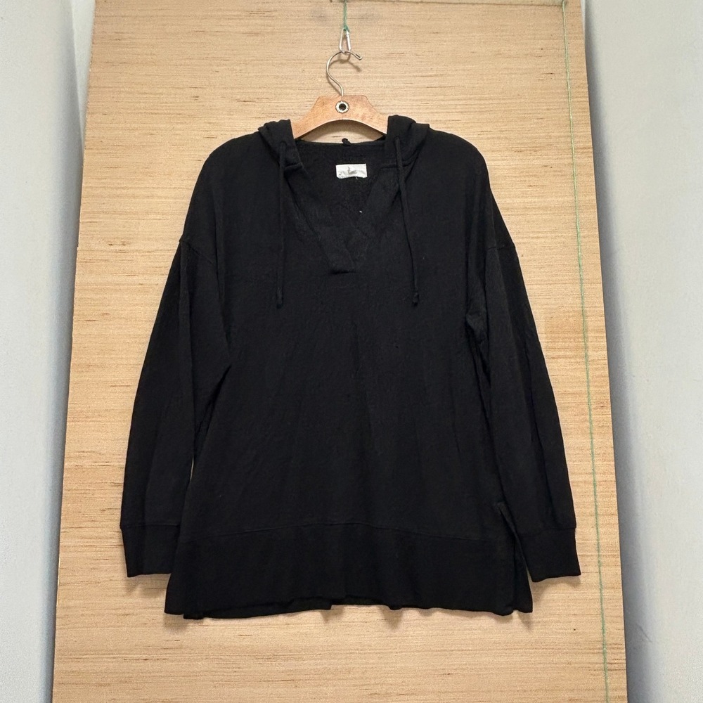 Lou & Grey Signaturesoft Black V-Neck Hoodie Sweatshirt Womens Medium Relaxed